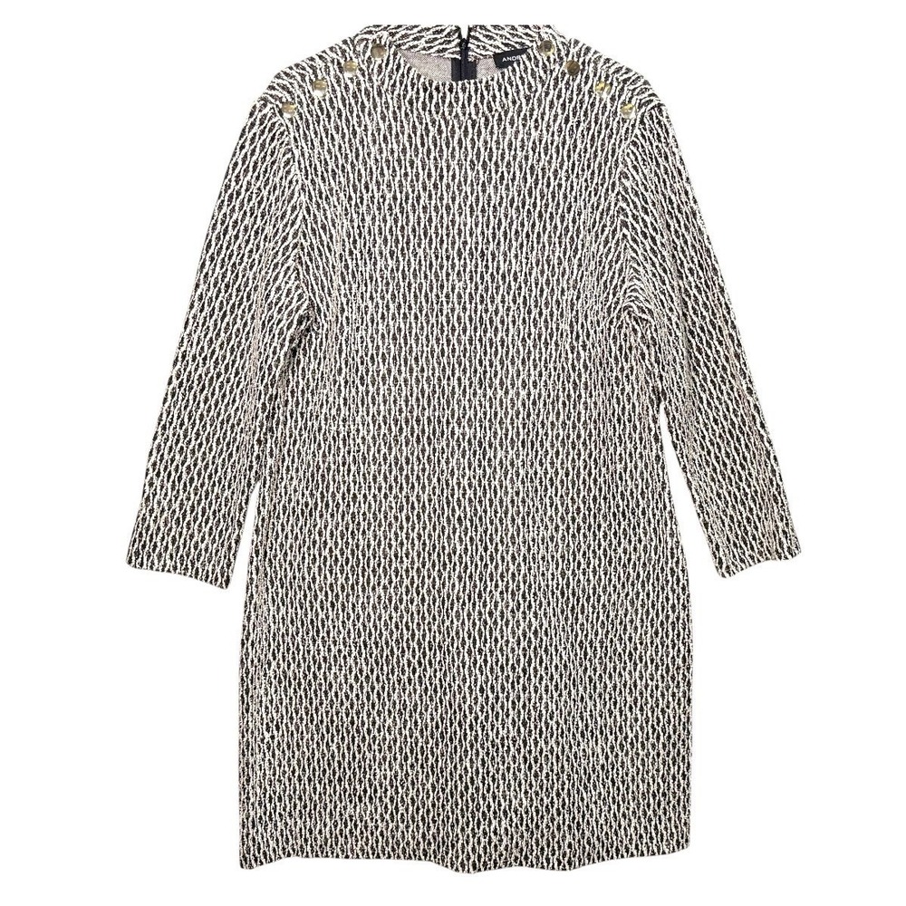 Andrew Marc Women's Plus Size 16 Black White Textured Knit Button Dress
